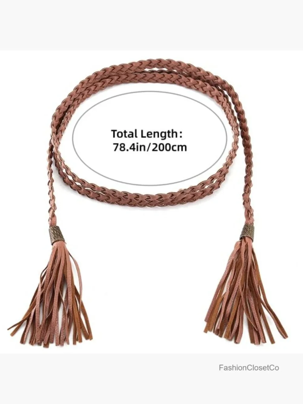 Women's Tassel Braided Rope Belt PU Leather Waist Belt Woven Boho